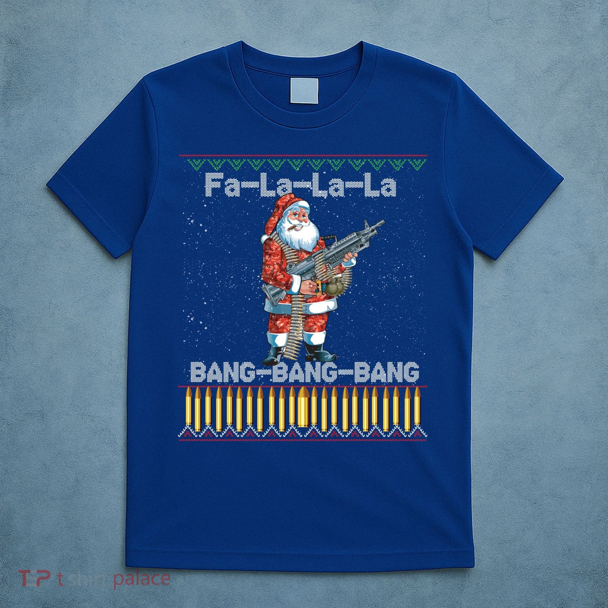 Santa Claus With A Big Gun Singing Christmas Song Funny Ugly Funny Gift T-Shirt