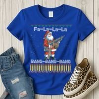 Santa Claus With A Big Gun Singing Christmas Song Funny Ugly Funny Gift Women's T-Shirt thumb 3