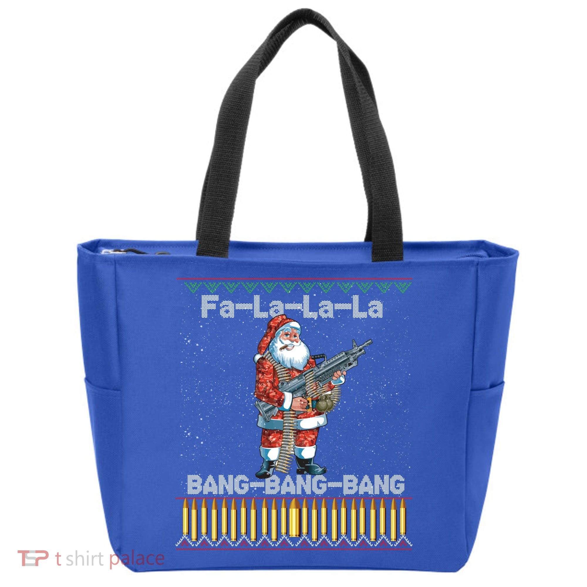 Santa Claus With A Big Gun Singing Christmas Song Funny Ugly Funny Gift Tote Bag