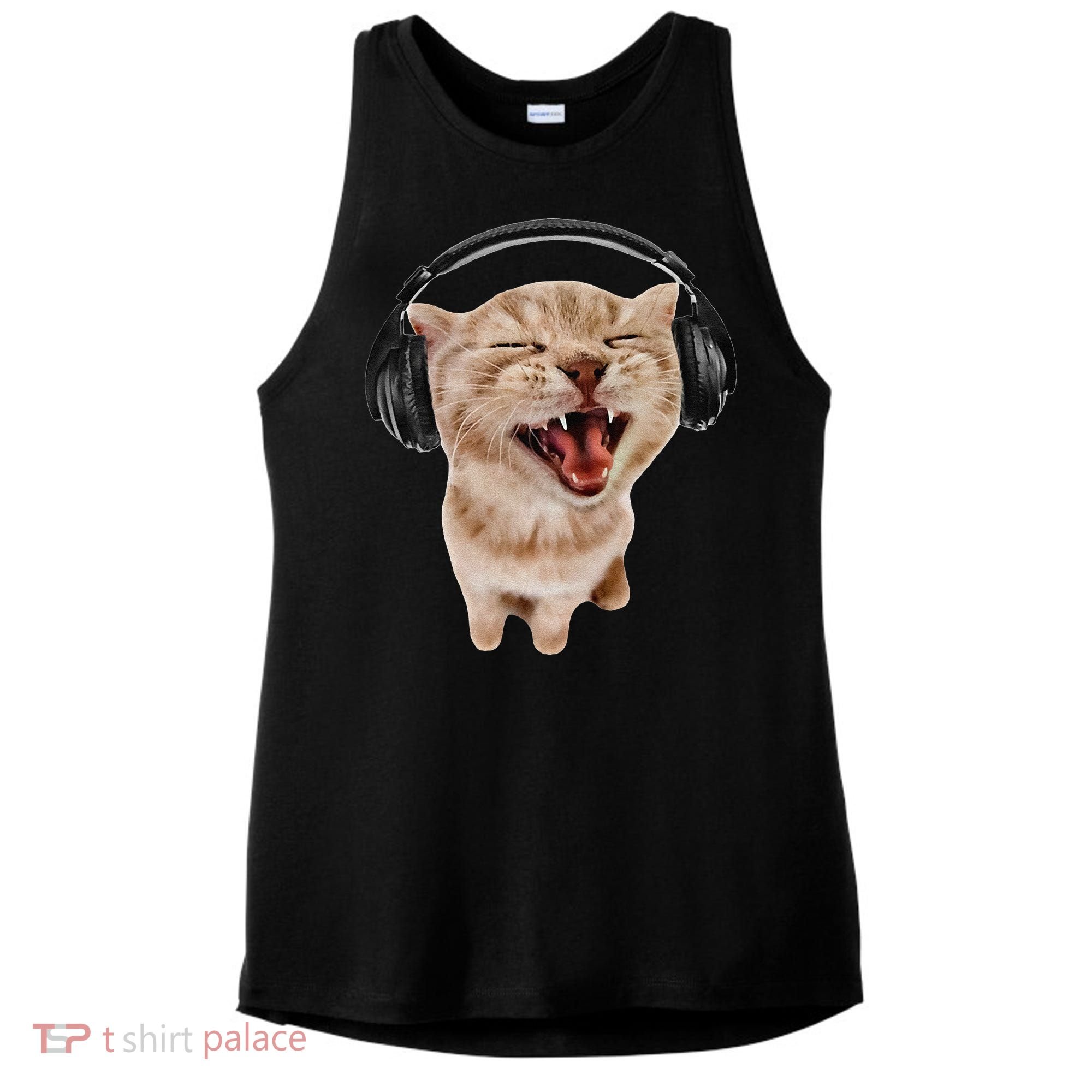 Silly Cat With Headphones Ladies PosiCharge Tri-Blend Wicking Tank