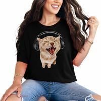 Silly Cat With Headphones Comfort Colors T-Shirt thumb 0