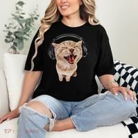 Silly Cat With Headphones Comfort Colors T-Shirt thumb 2