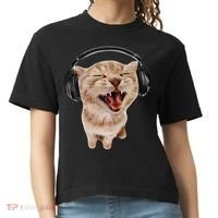 Silly Cat With Headphones Comfort Colors Boxy T-Shirt thumb 0