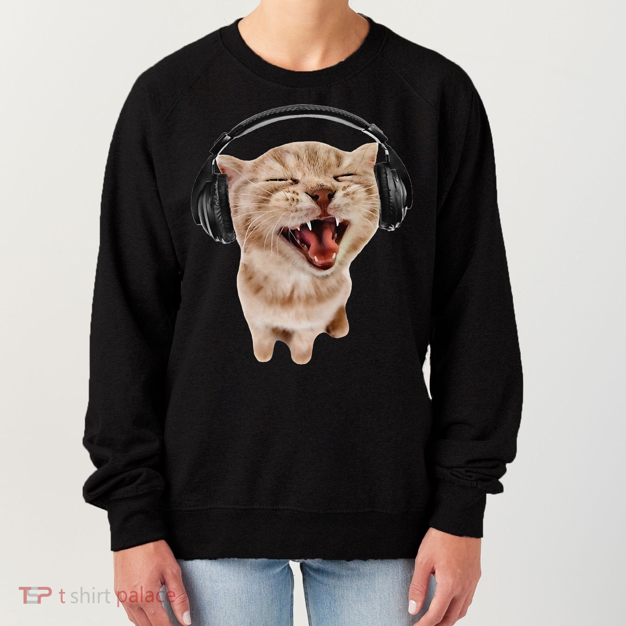 Silly Cat With Headphones Women's Sweatshirt