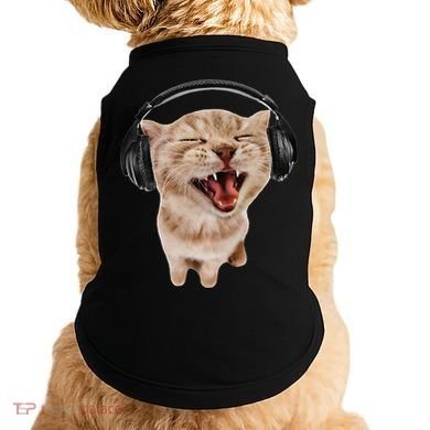 Silly Cat With Headphones Doggie Tank