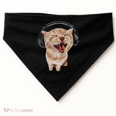 Silly Cat With Headphones USA-Made Doggie Bandana