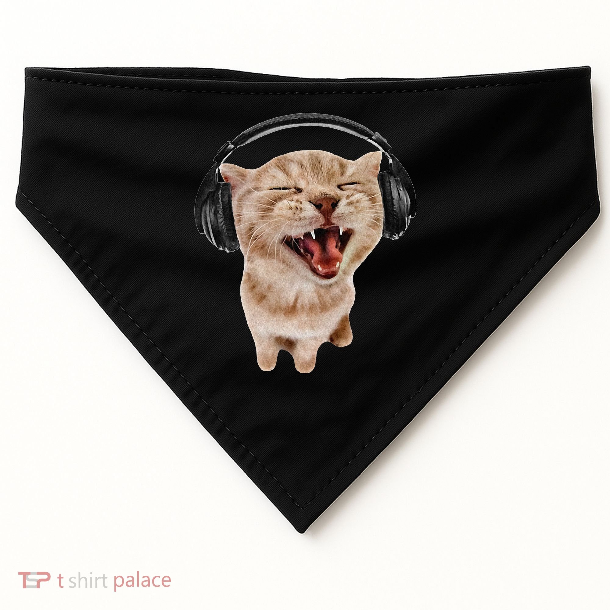 Silly Cat With Headphones USA-Made Doggie Bandana