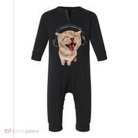 Silly Cat With Headphones Infant Fleece One Piece thumb 0