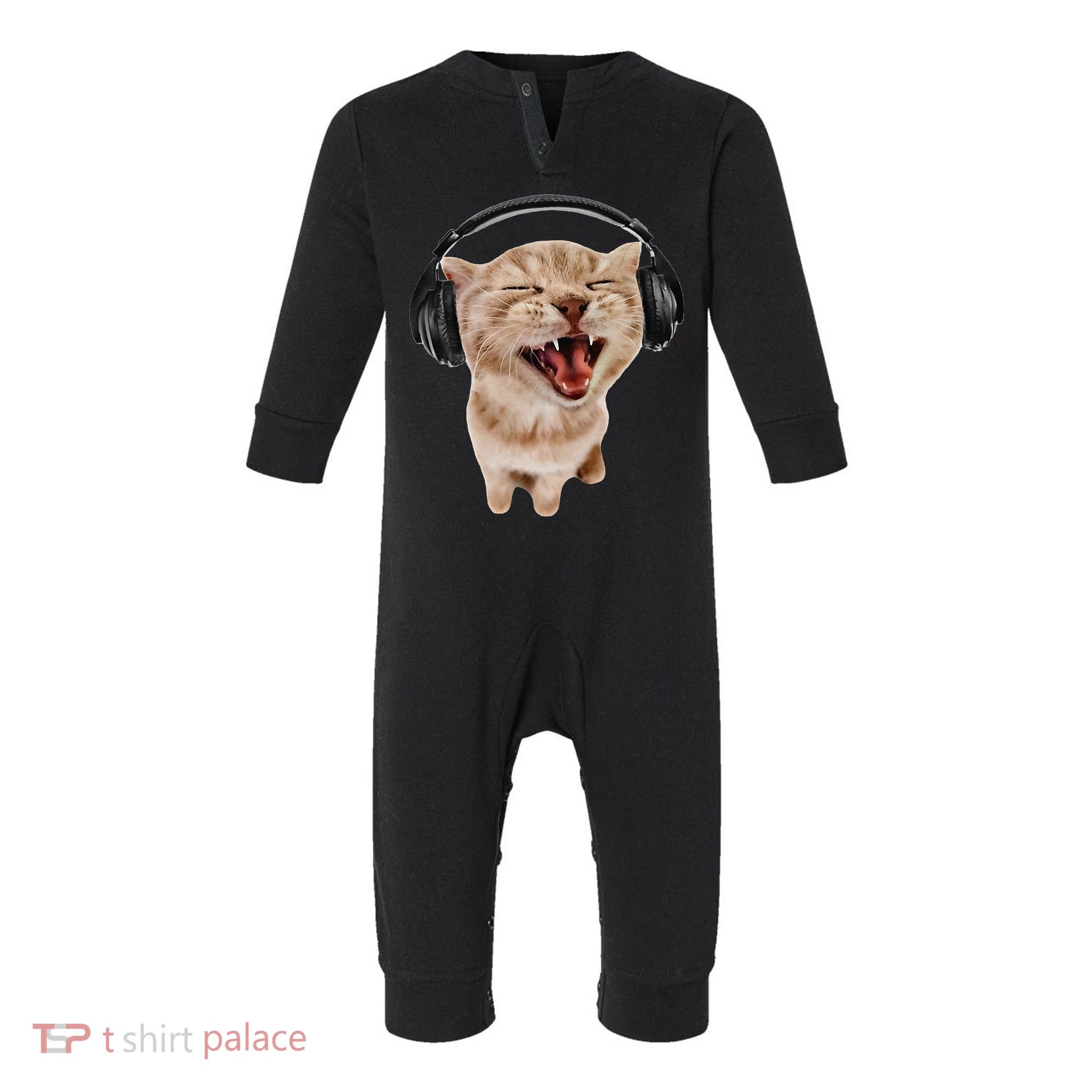 Silly Cat With Headphones Infant Fleece One Piece
