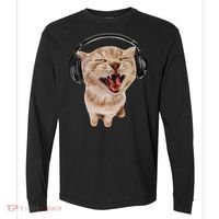 Silly Cat With Headphones Comfort Colors Heavyweight Long Sleeve T-Shirt thumb 0