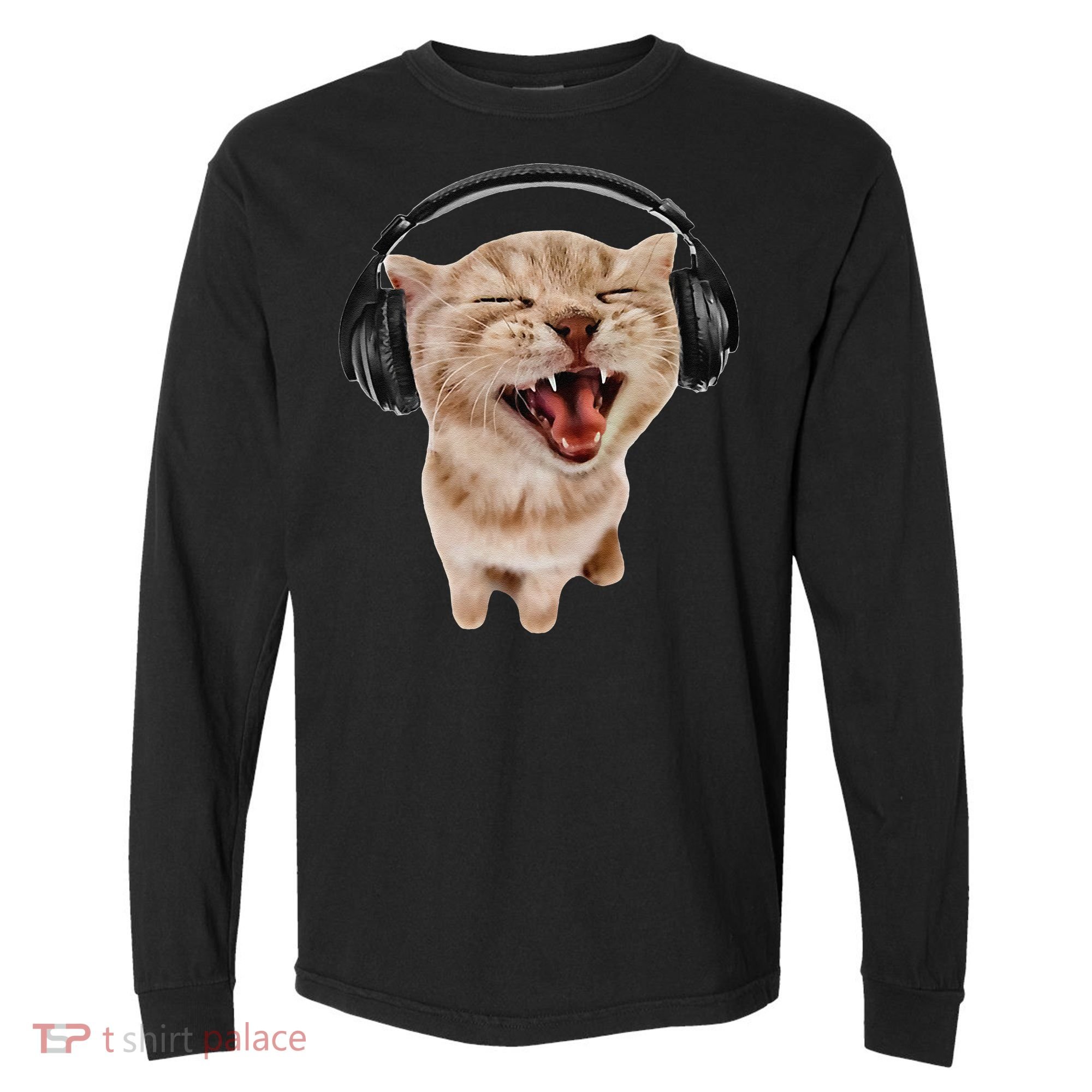 Silly Cat With Headphones Comfort Colors Heavyweight Long Sleeve T-Shirt