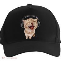Silly Cat With Headphones Five-Panel Snapback Cap thumb 0