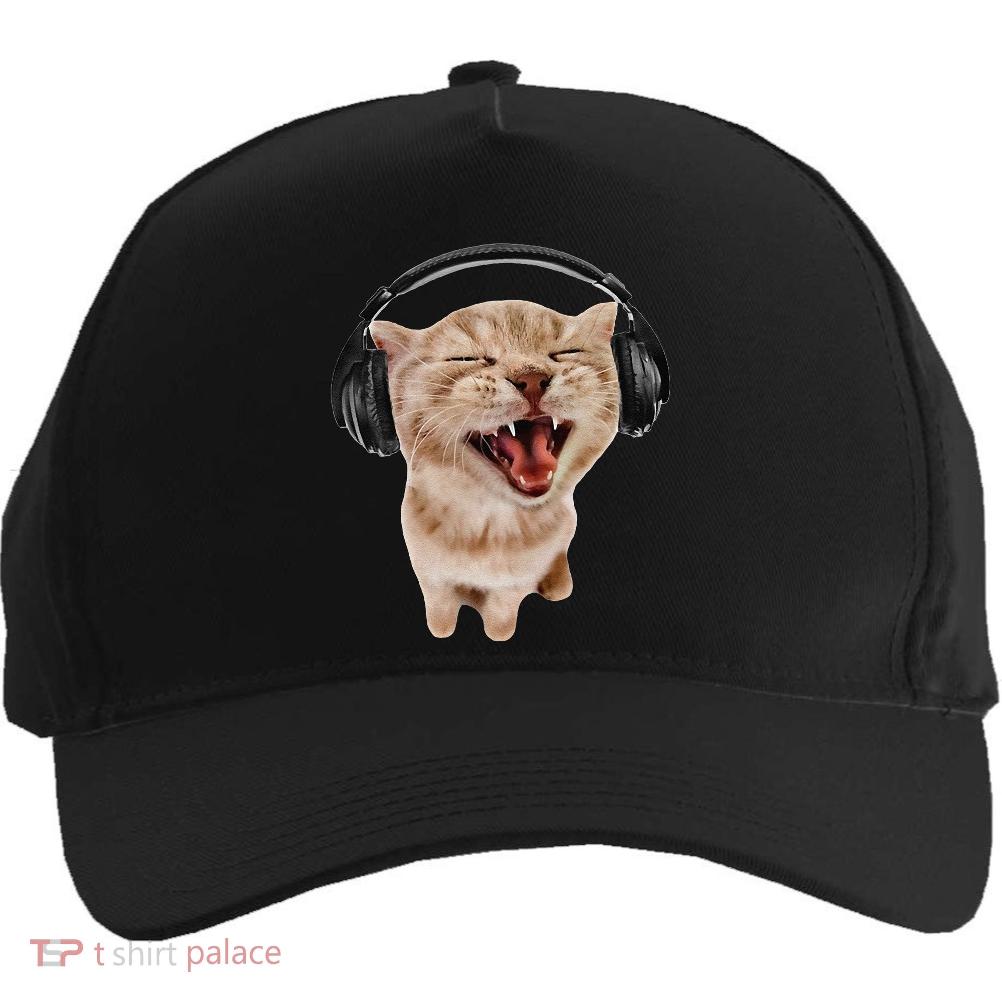 Silly Cat With Headphones Five-Panel Snapback Cap