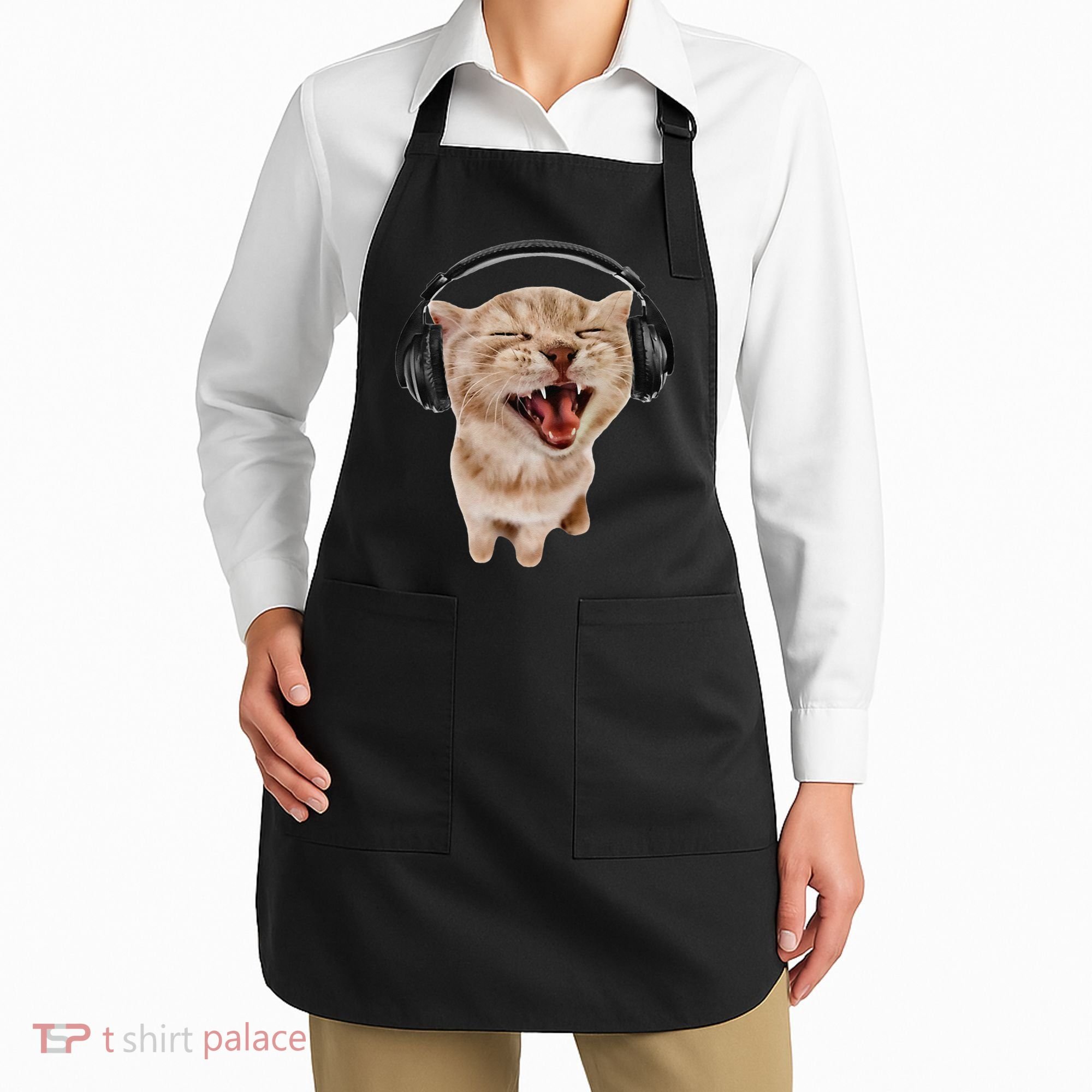 Silly Cat With Headphones Apron