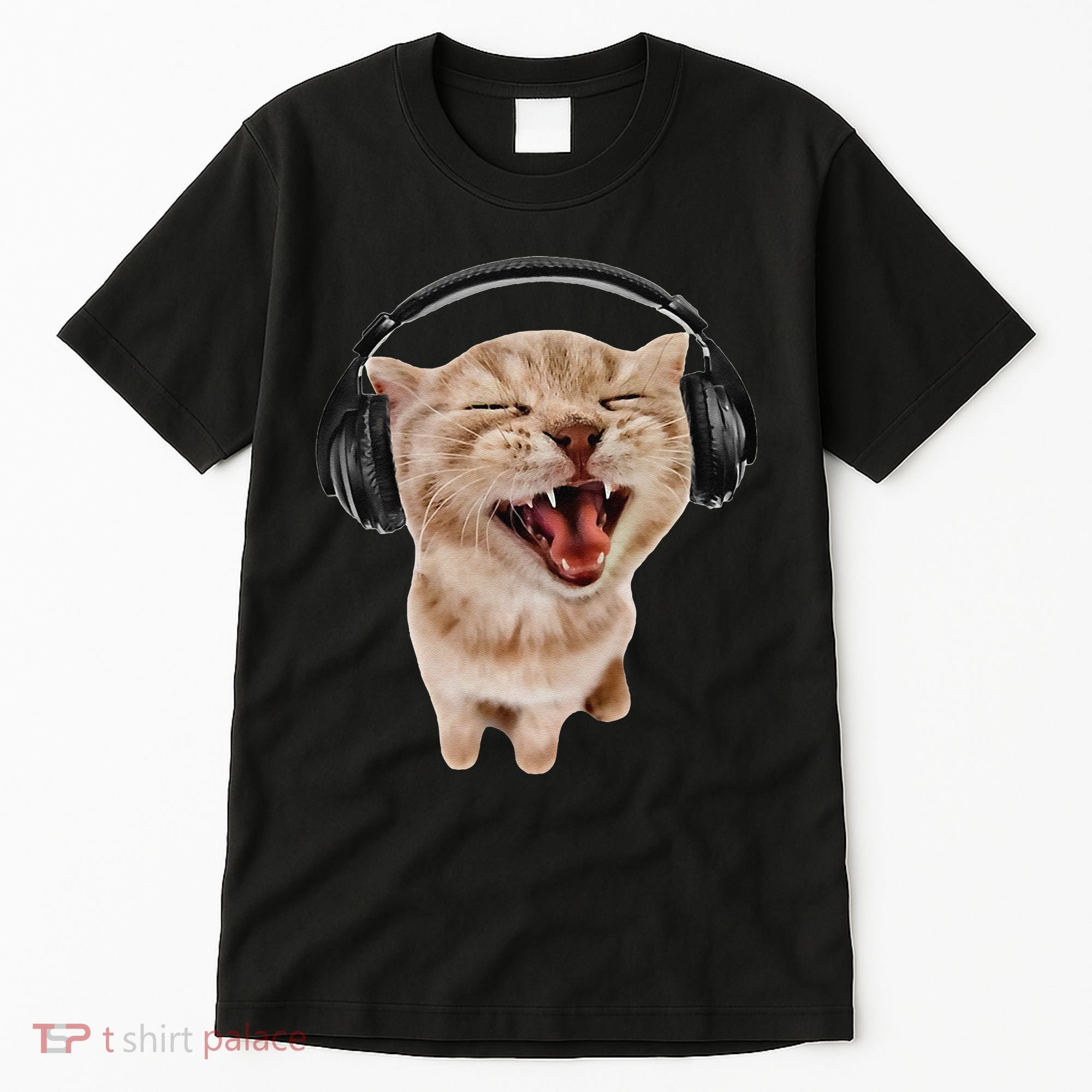 Silly Cat With Headphones Tall T-Shirt