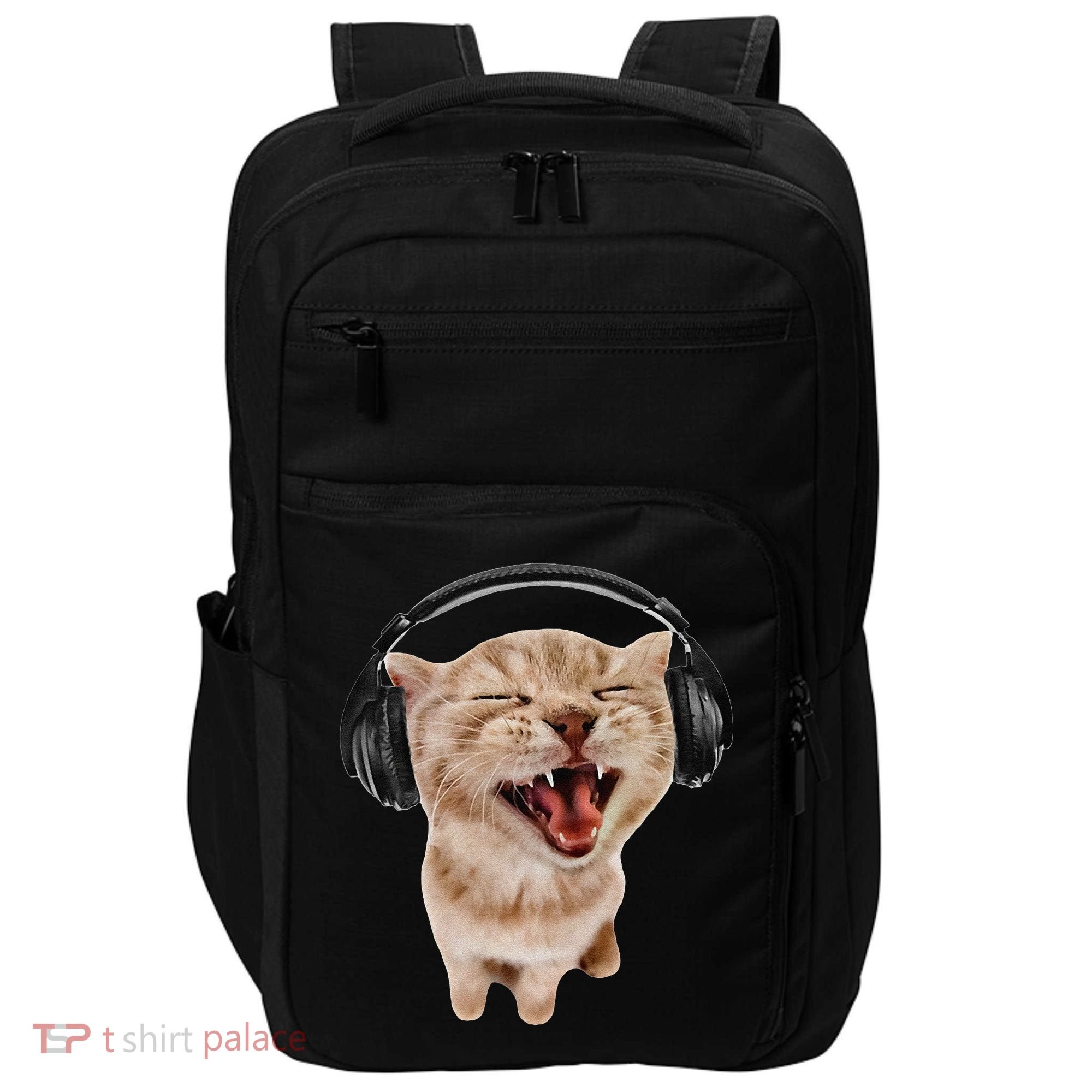 Silly Cat With Headphones Impact Tech Backpack