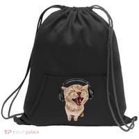 Silly Cat With Headphones Sweatshirt Cinch Pack Bag thumb 0
