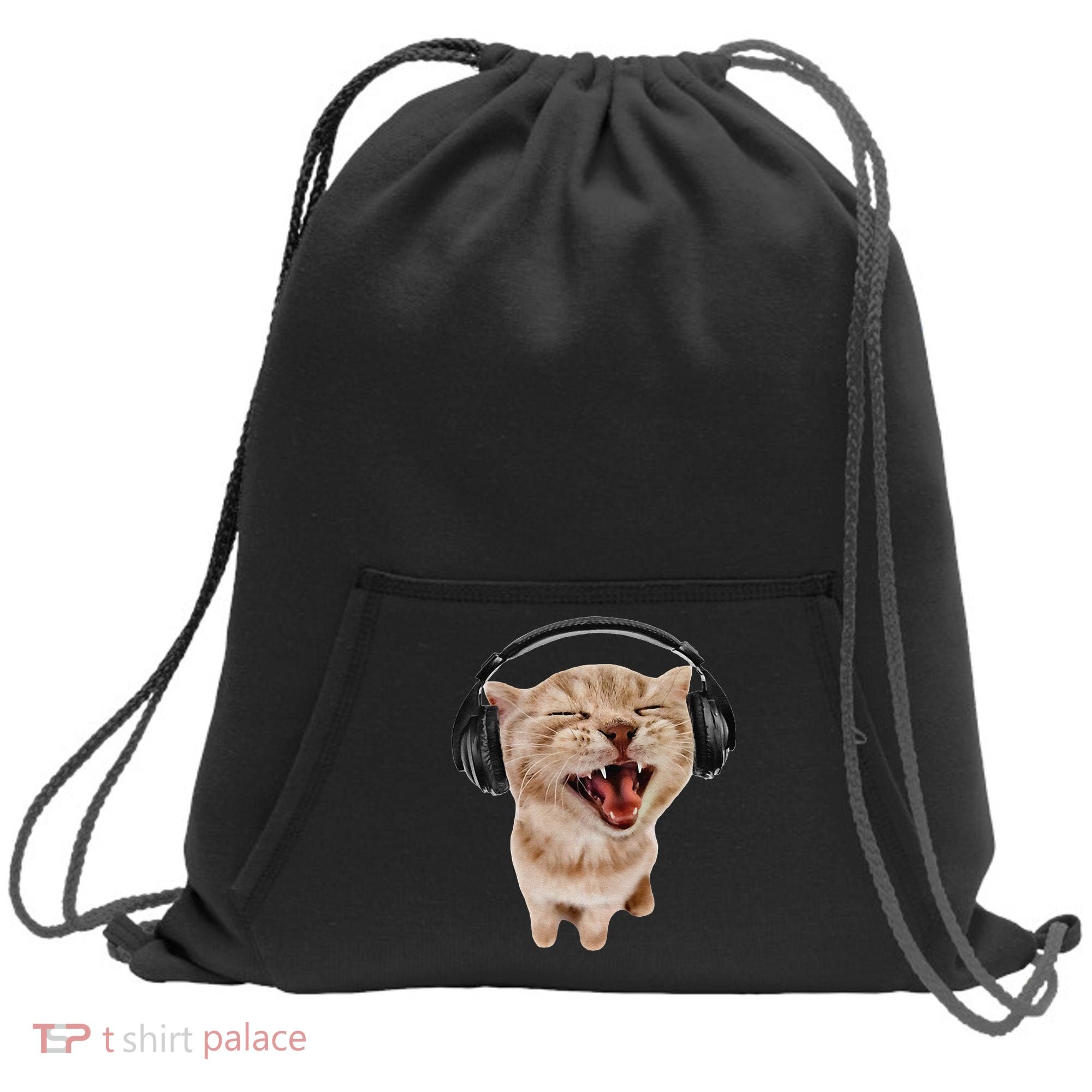 Silly Cat With Headphones Sweatshirt Cinch Pack Bag