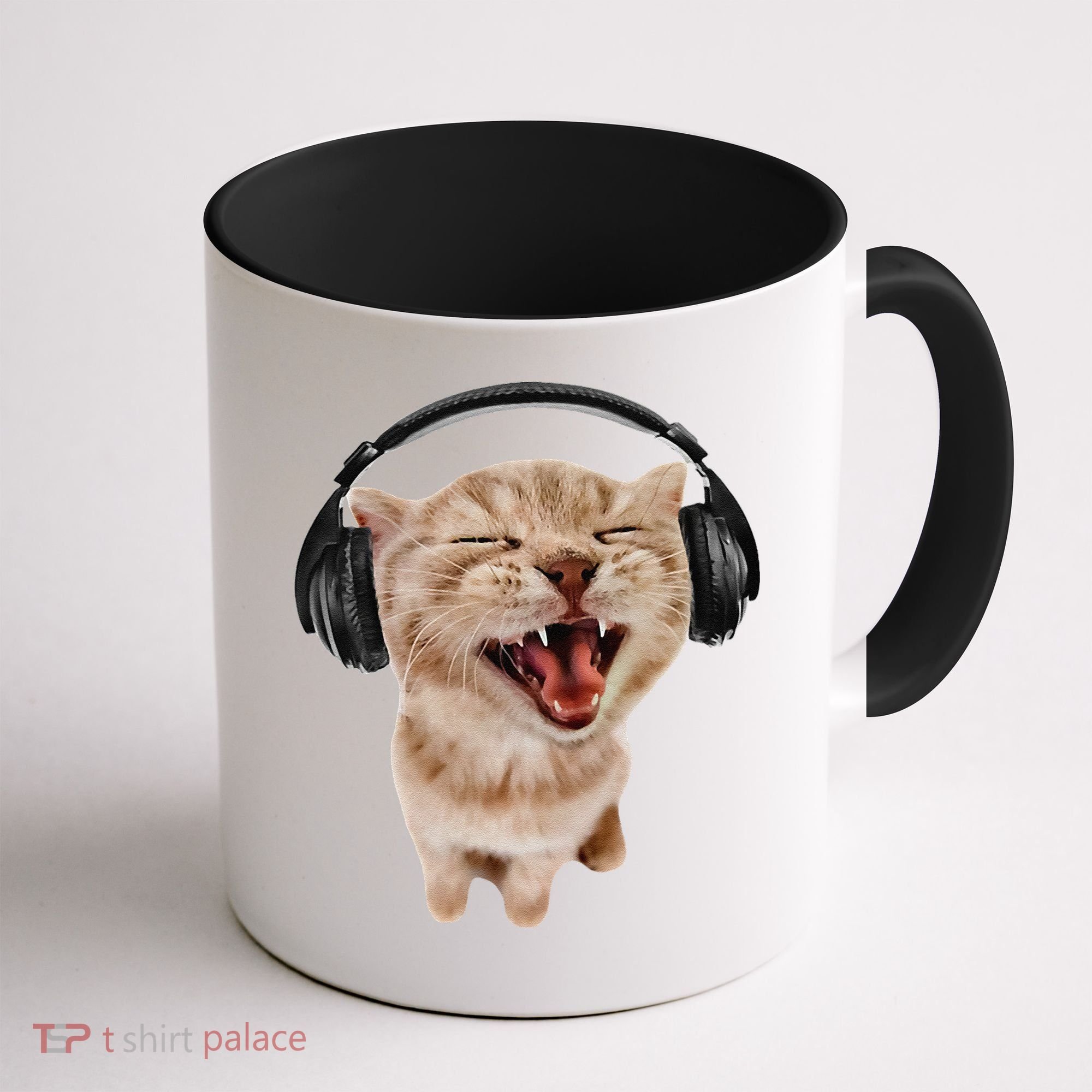 Silly Cat With Headphones Coffee Mug