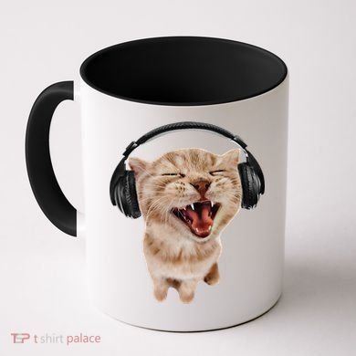 Silly Cat With Headphones Coffee Mug