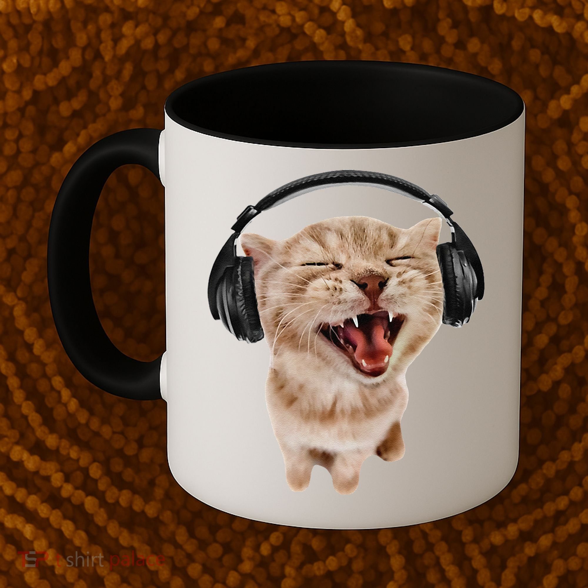 Silly Cat With Headphones Coffee Mug