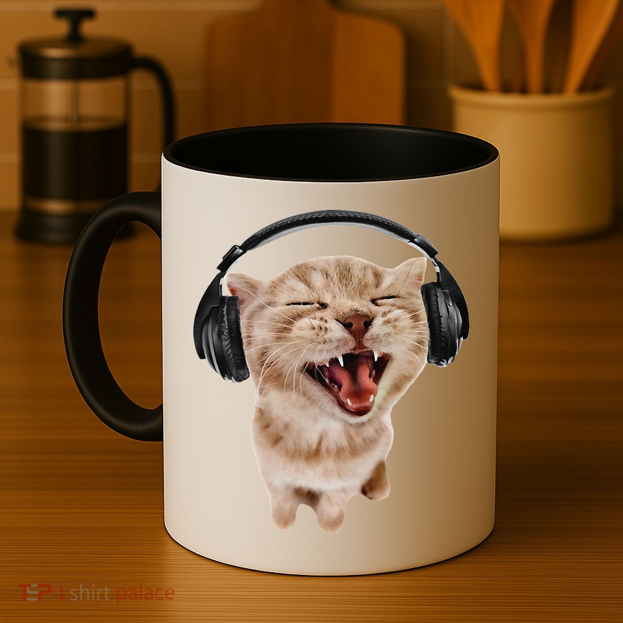 Silly Cat With Headphones Coffee Mug
