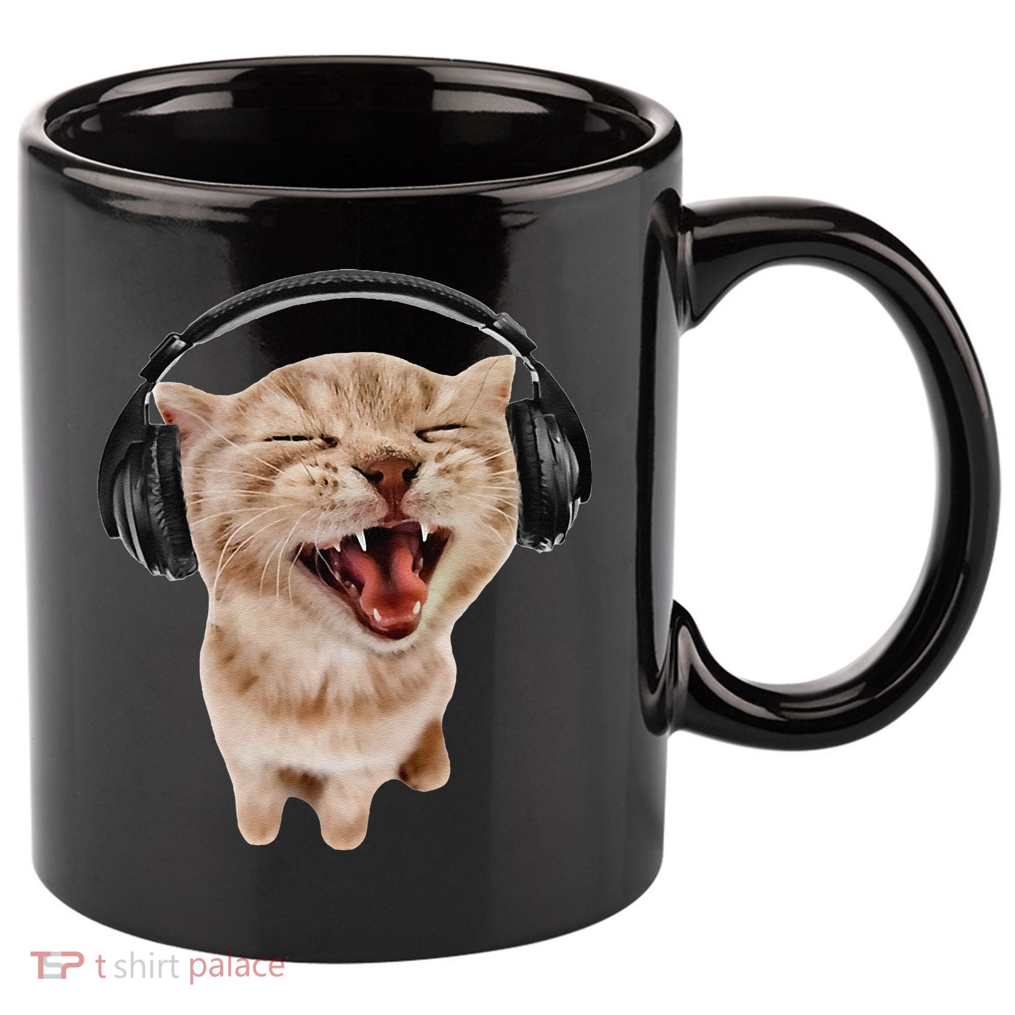 Silly Cat With Headphones 11oz C Handle Ceramic Mug