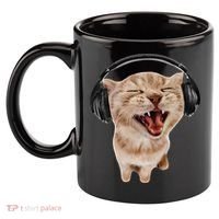 Silly Cat With Headphones 11oz C Handle Ceramic Mug thumb 2