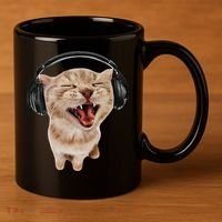 Silly Cat With Headphones 11oz C Handle Ceramic Mug thumb 3