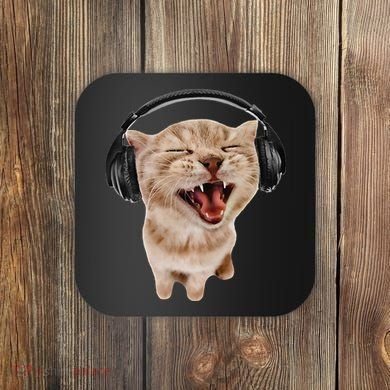 Silly Cat With Headphones Coaster
