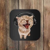 Silly Cat With Headphones Coaster thumb 0
