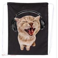 Silly Cat With Headphones Drawstring Bag thumb 0