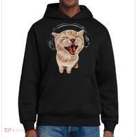 Silly Cat With Headphones District V.I.T. Heavyweight Hoodie thumb 0