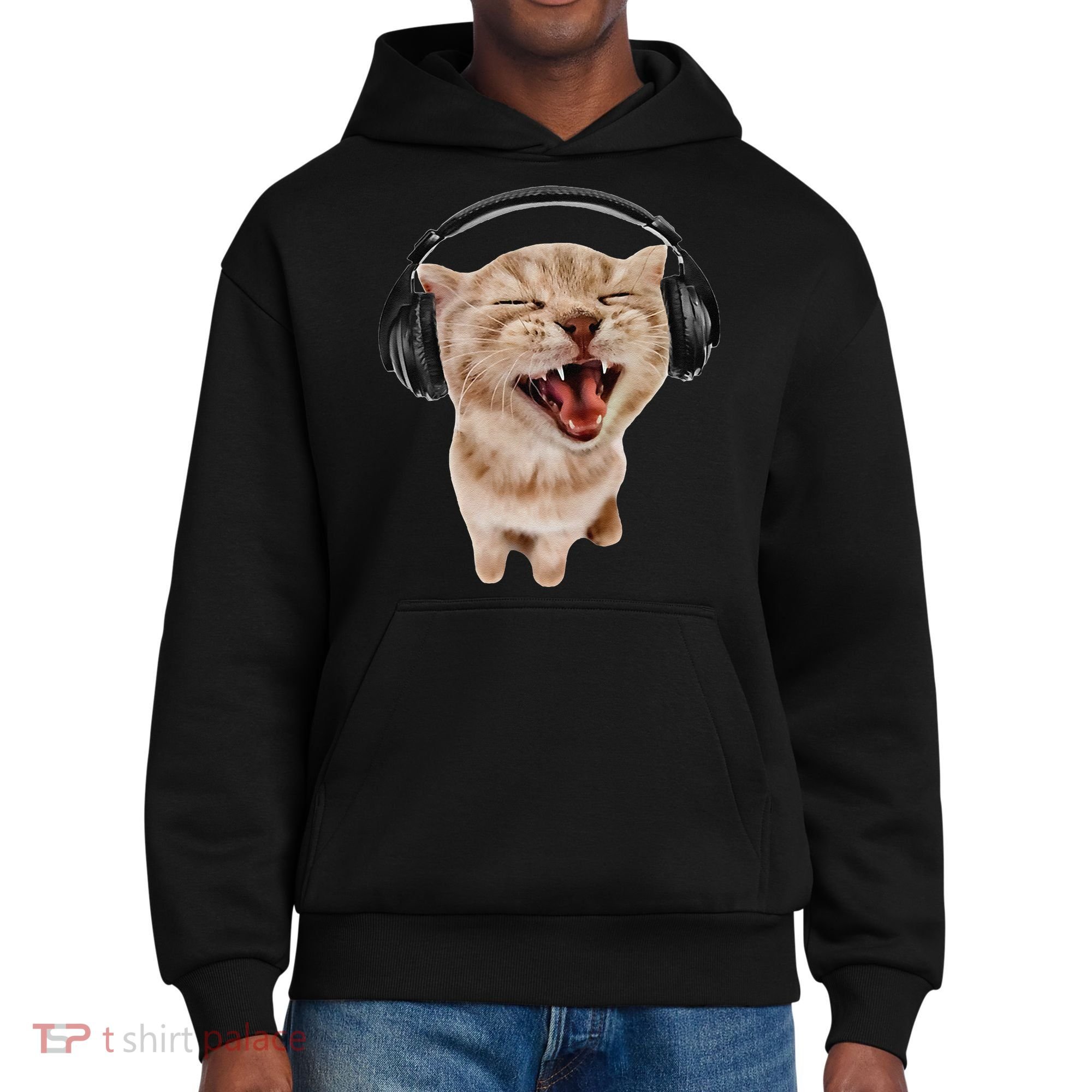 Silly Cat With Headphones District V.I.T. Heavyweight Hoodie