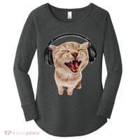 Silly Cat With Headphones Women's Perfect Tri Tunic Long Sleeve Shirt thumb 0