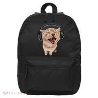 Silly Cat With Headphones 16 in Basic Backpack thumb 0