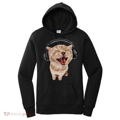 Silly Cat With Headphones Women's Hoodie