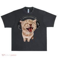 Silly Cat With Headphones Urban Oversized Heavyweight T-Shirt thumb 0