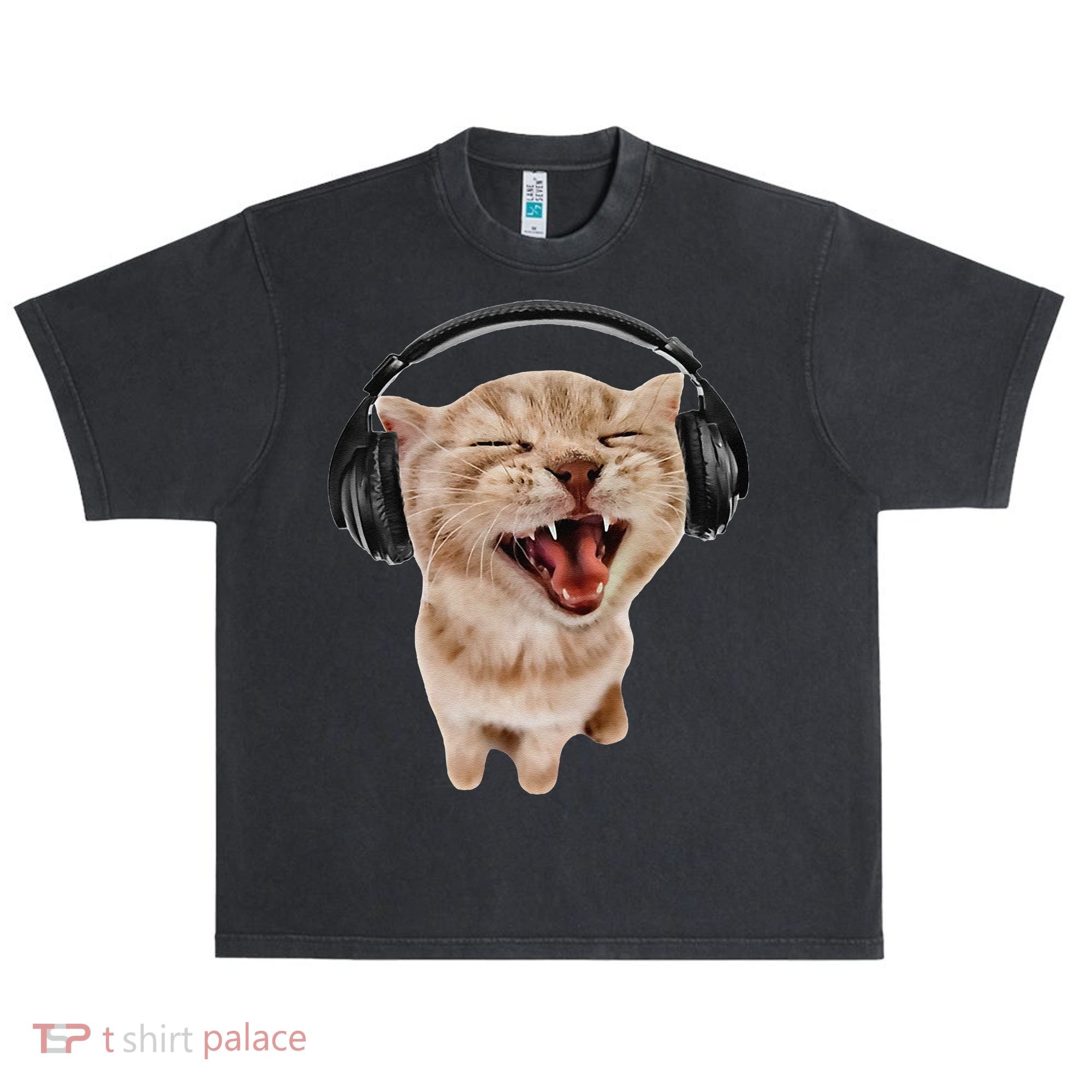 Silly Cat With Headphones Urban Oversized Heavyweight T-Shirt