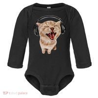 Silly Cat With Headphones Baby Long Sleeve Bodysuit thumb 0
