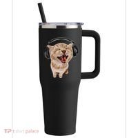 Silly Cat With Headphones 40oz Vacuum Insulated Stainless Steel Travel Tumbler thumb 0