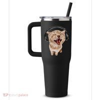 Silly Cat With Headphones 40oz Vacuum Insulated Stainless Steel Travel Tumbler thumb 2
