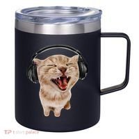 Silly Cat With Headphones 12oz Stainless Steel Coffee Mug thumb 0