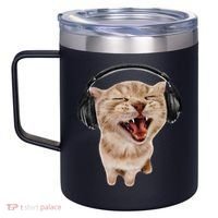 Silly Cat With Headphones 12oz Stainless Steel Coffee Mug thumb 2