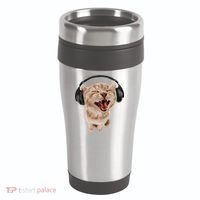 Silly Cat With Headphones 16oz Travel Tumbler thumb 0