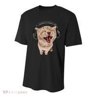 Silly Cat With Headphones Youth Performance Sprint T-Shirt thumb 0