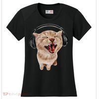 Silly Cat With Headphones Women's Cooling Performance Crew T-Shirt thumb 0