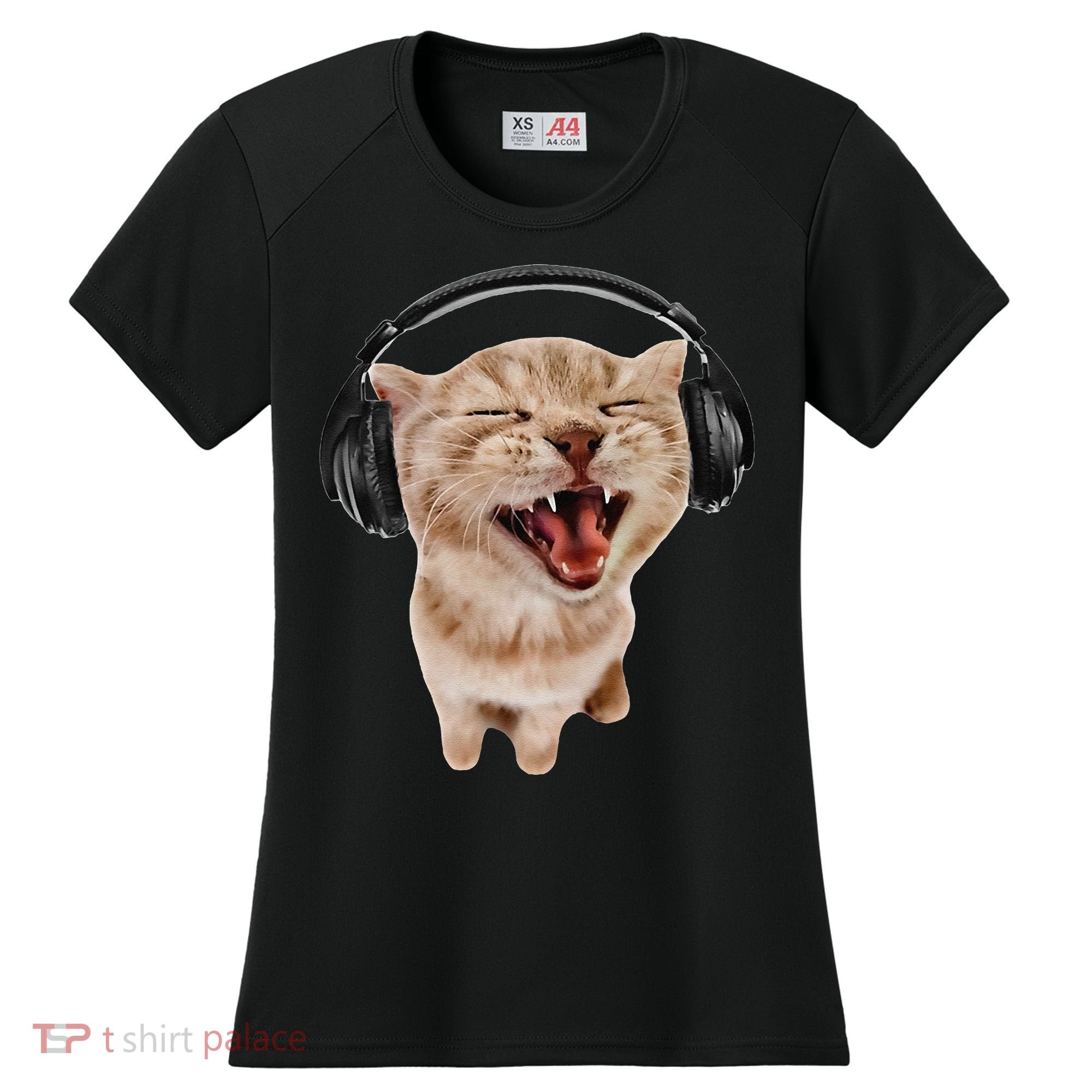 Silly Cat With Headphones Women's Cooling Performance Crew T-Shirt