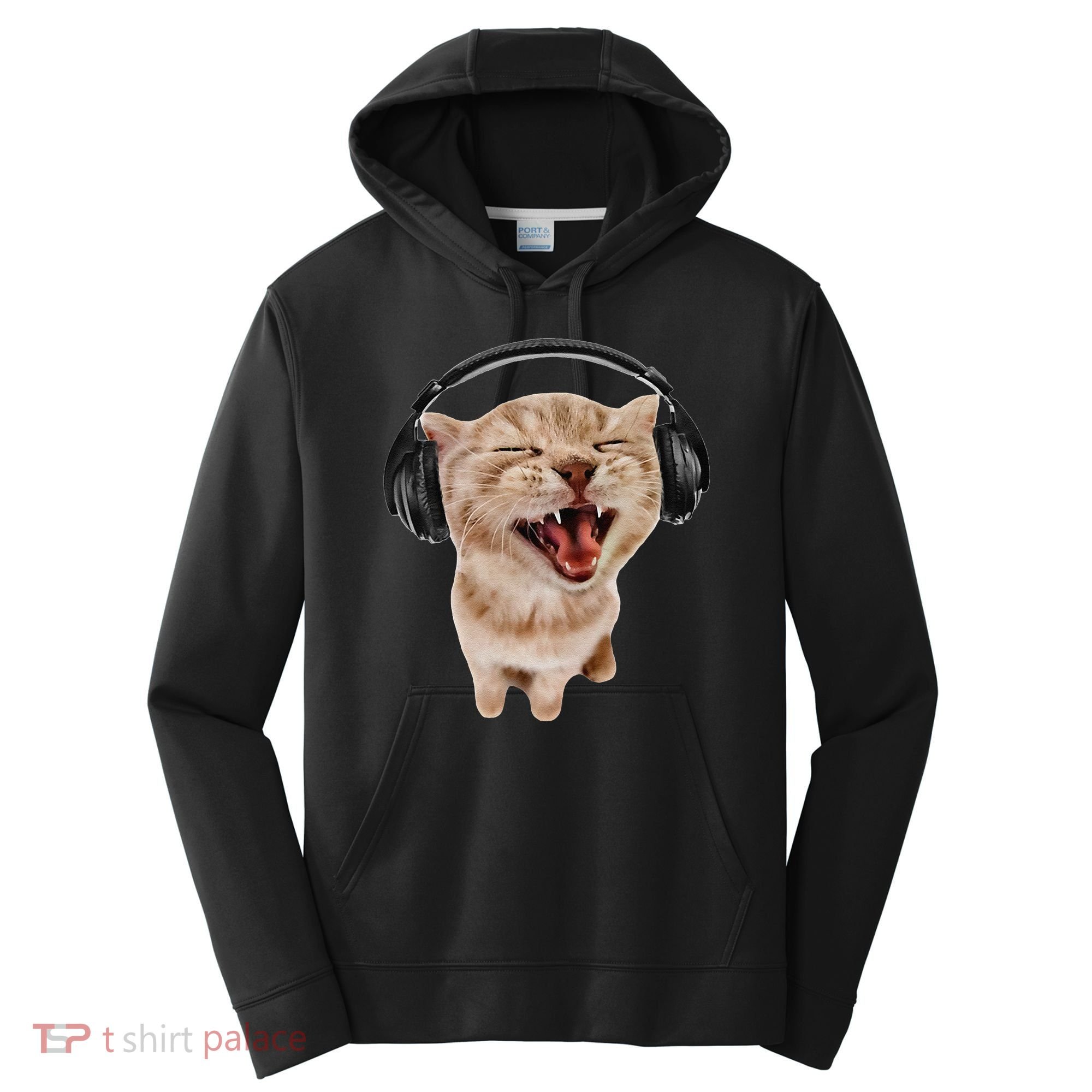 Silly Cat With Headphones Performance Fleece Hoodie