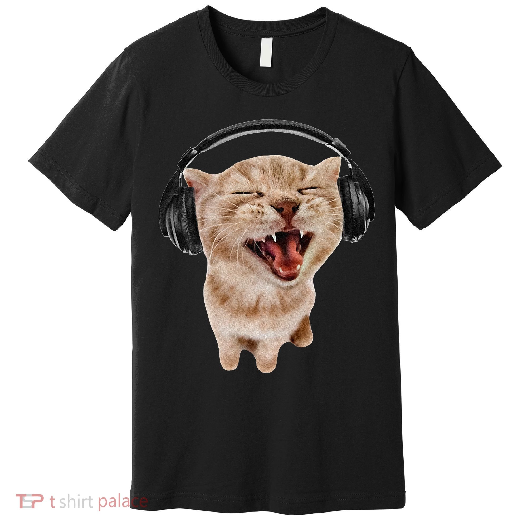 Silly Cat With Headphones Premium T-Shirt
